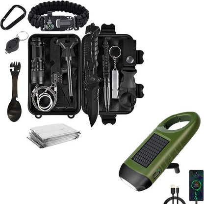 Noodpakket - 15-in-1 Survival Kit - LED Dynamo Zaklamp - USB-LED Zaklamp - Noodsituaties - Rampen