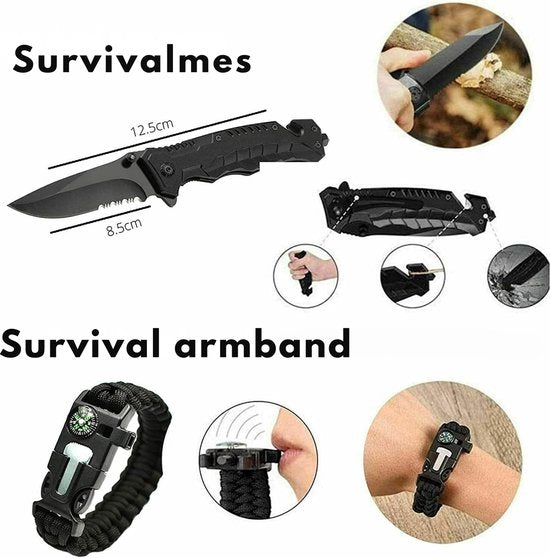 Noodpakket - 15-in-1 Survival Kit - LED Dynamo Zaklamp - USB-LED Zaklamp - Noodsituaties - Rampen