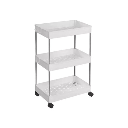 In And OutdoorMatch 3 Tier Rolling Cart Lucas - Keuken Trolley - Niche Plank - Op Wielen - Ruimtebesparend - Keuken - Plank Badkamer - Woonkamer - Kantoor - 40x22x60cm - Wit Keuken Trolley