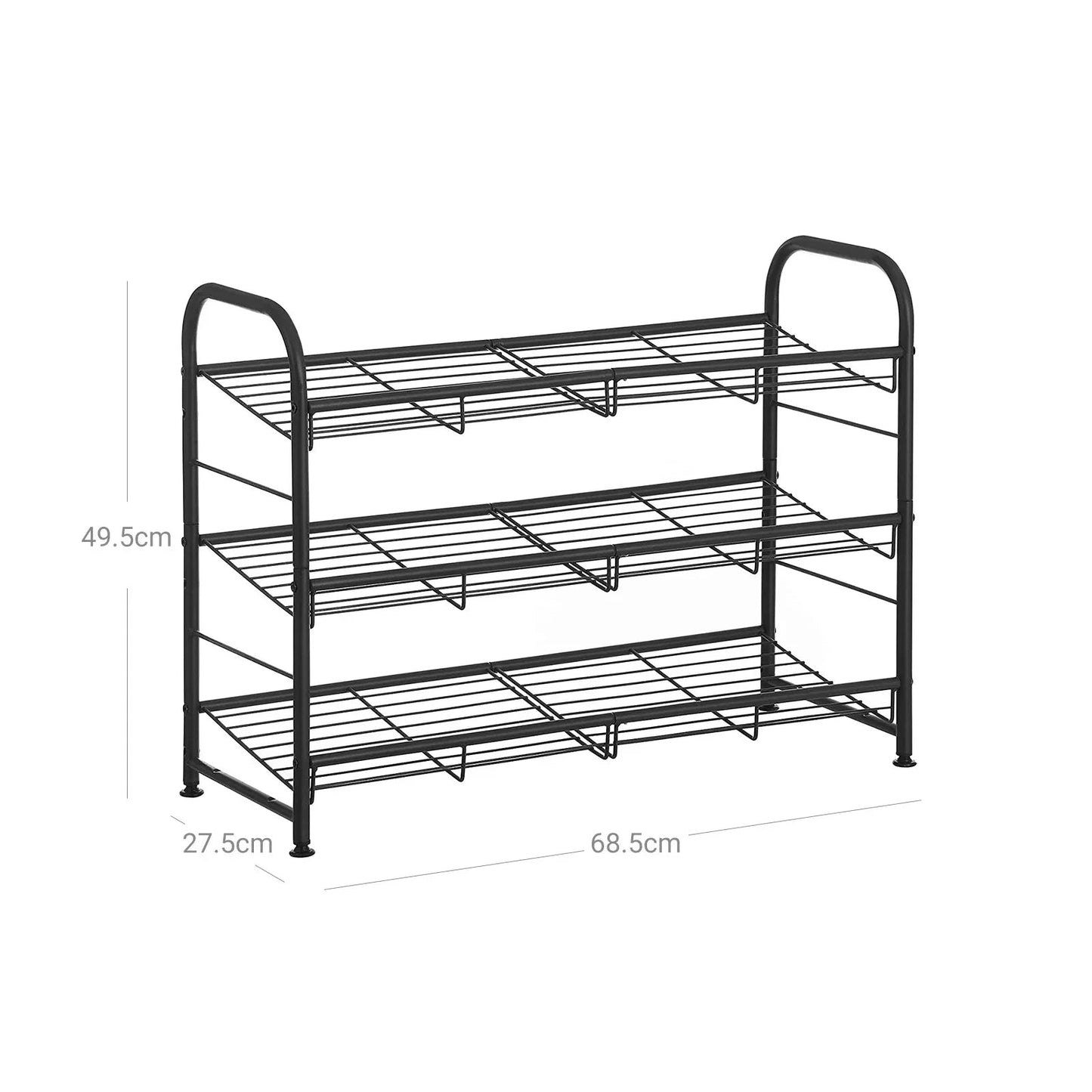 In And OutdoorMatch 3 Tier Schoenenrek Cecelia - Stapelbare Schoenenopberger - 12 paar Schoenen - Staal 68,5x27,5x49,5 cm - Zwart shoe rack