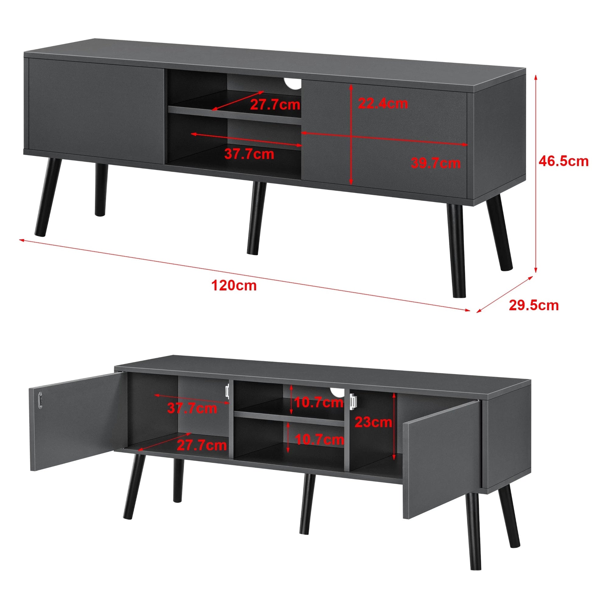 In And OutdoorMatch Antoinette-meubel Krystine - 120x29,5x46,5 cm - Donkergrijs - Spaanplaat en Hout - Stijlvol design TV cabinet