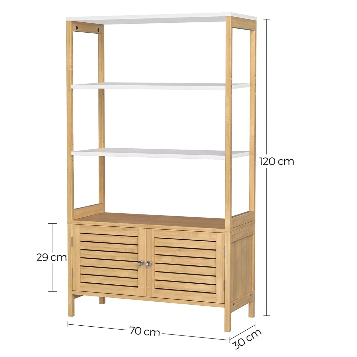 In And OutdoorMatch Badkamerkast Declan - Opbergkast - met 3 Open Compartimenten - 2 Deuren - Bamboe - 70x30x120cm - Wit/Beige Badkamerkast