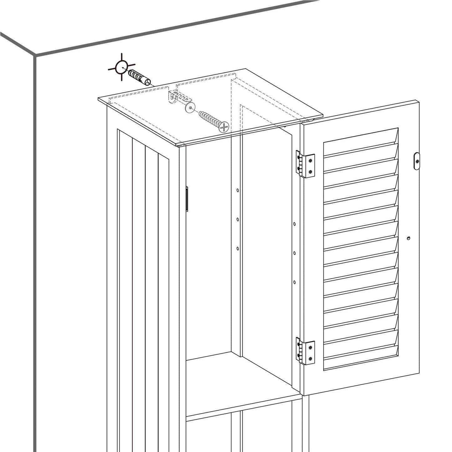 In And OutdoorMatch Badkamerkast Tyrell - Hoge Kast - met 2 Lattendeuren - Opbergkast - met Lade - Uitneembare X-vormige Plank - 32x30x170cm - Scandinavische Stijl - Wit Badkamerkast