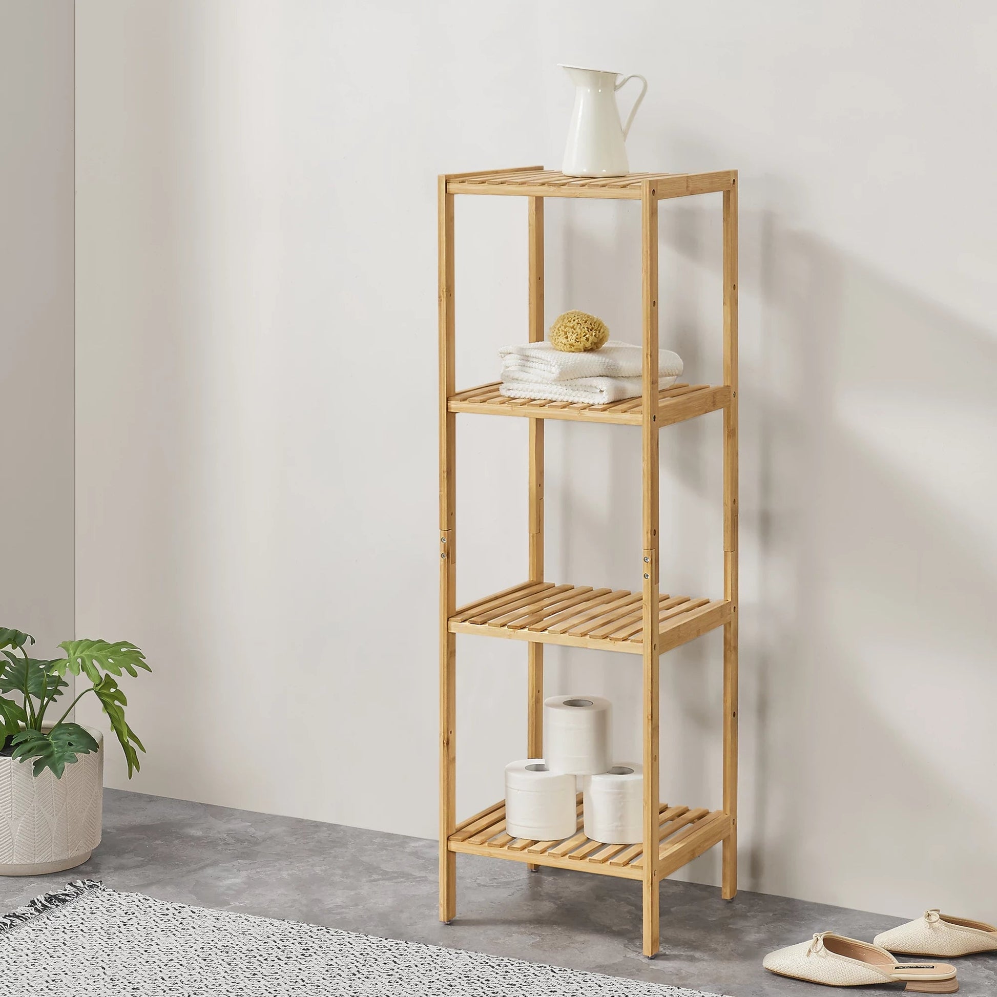 In And OutdoorMatch Bamboe Opbergrek Marcio - Staand Rek - Met 4 Planken - Minimalistisch Design storage rack