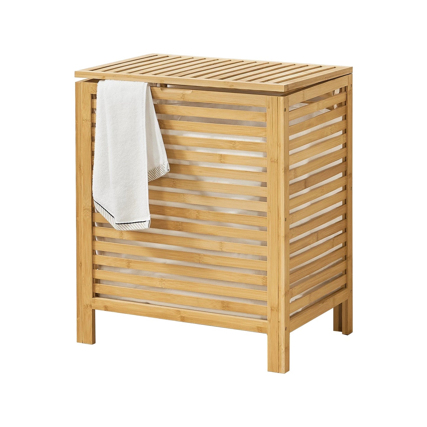 In And OutdoorMatch Bamboe Wasmand Jessica - Met Waszak en Deksel - 65 l - Bamboe en Katoen - Minimalistisch Design Wasmand