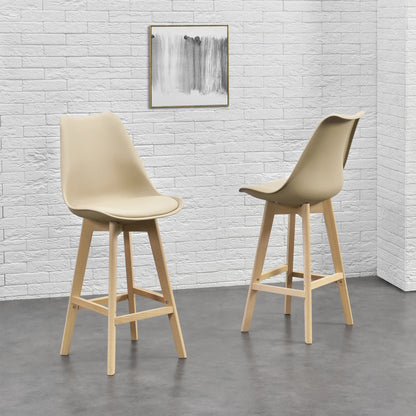 In And OutdoorMatch Barkruk Fermin - Set van 6 - Imitatieleer en Beuken - 105x48x58 cm - Beige - Modern Design Barkrukken / hocker