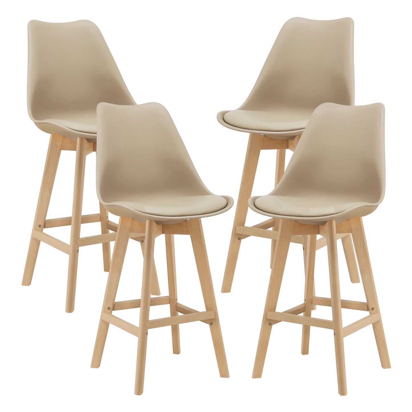 In And OutdoorMatch Barkruk Isabell - Set van 4 - Imitatieleer en Beuken - 105x48x58 cm - Beige - Modern Design Barkrukken / hocker