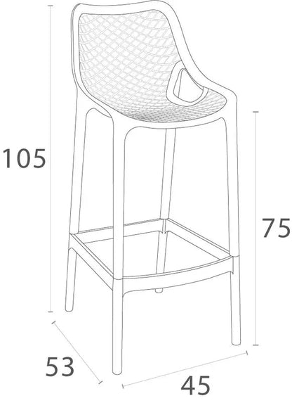 In And OutdoorMatch Barkruk Lisandro - Set van 1 - Ergonomisch - Barkruk keuken of kantine - Donkergrijs - 75cm Barkrukken / hocker