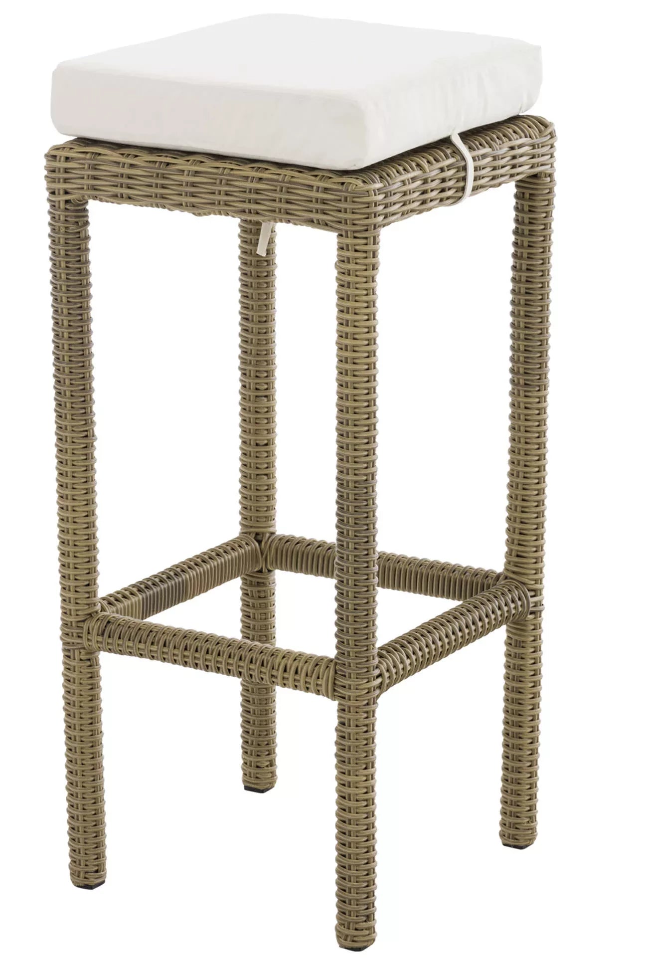 In And OutdoorMatch Barkruk Octavia - Rotan - roomwit/berken - Barstoelen buiten of keuken - Zonder rugleuning - Set van 1 - Rieten - Ergonomisch - 74cm hoog Barkrukken / hocker