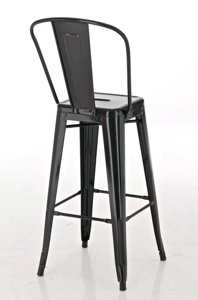 In And OutdoorMatch Barkruk Ralph - Met rugleuning - Set van 1 - Ergonomisch - Barstoelen voor keuken of kantine - Zwart - Metaal - Zithoogte 77cm Barkrukken / hocker