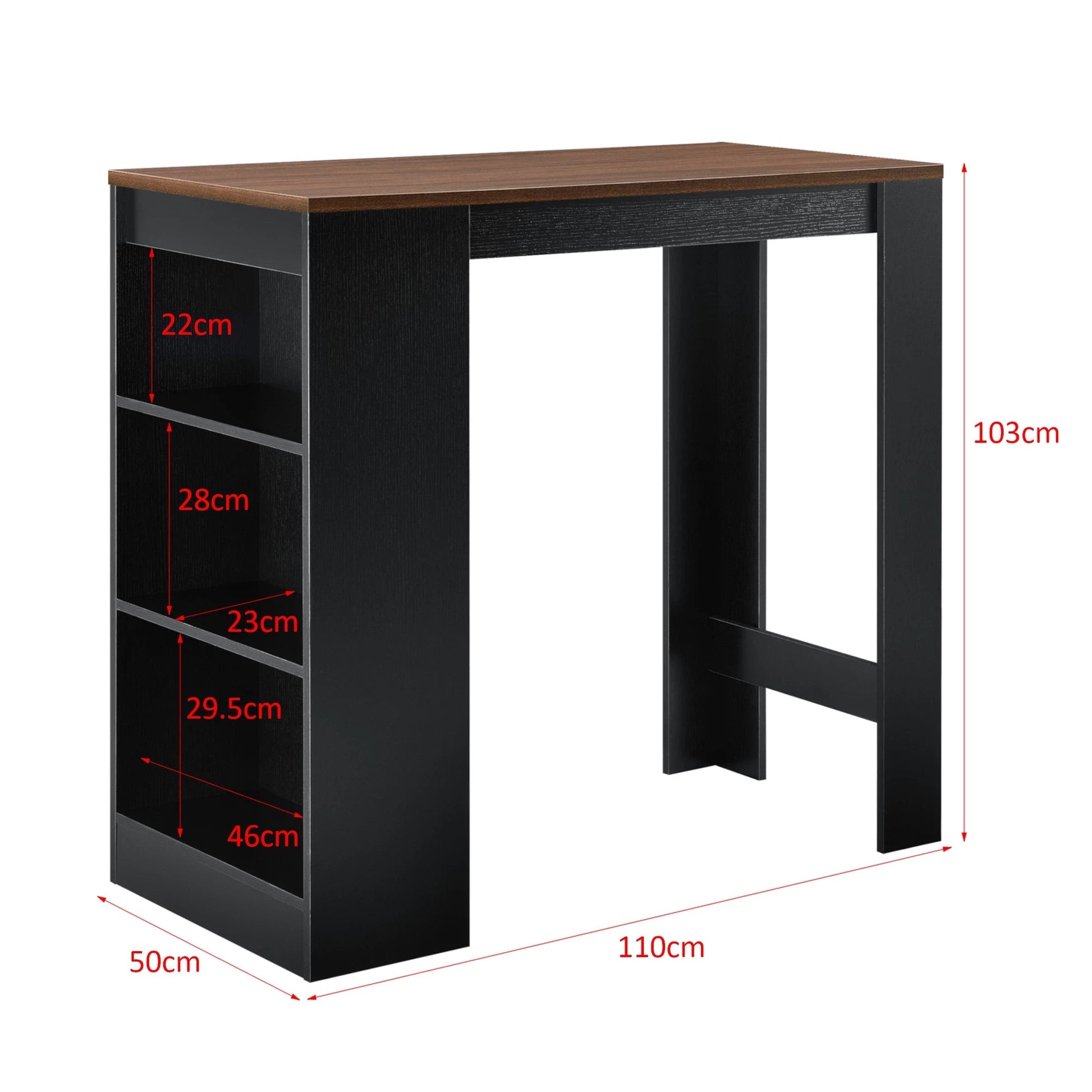 In And OutdoorMatch Bartafel Cletus - Met 3 Planken - 110x50x103 cm - Zwart en Walnootkleurig - Spaanplaat - Modern Design Bar table