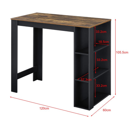 In And OutdoorMatch Bartafel Kamren - Met 3 Planken - 120x60x105.5cm - Zwart en Houtkleurig - Spaanplaat - Modern Design Bar table