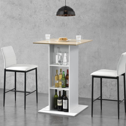 In And OutdoorMatch Bartafel Linda - Met 3 Planken - 70x70x110 cm - Wit en Eikenkleurig - Spaanplaat - Modern Design Bar table