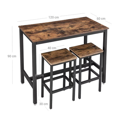 In And OutdoorMatch Bartafel met barkrukken Rixt - Rechthoekig - Barkrukken industrieel - Metaal en hout - 120x60x90cm Bar table