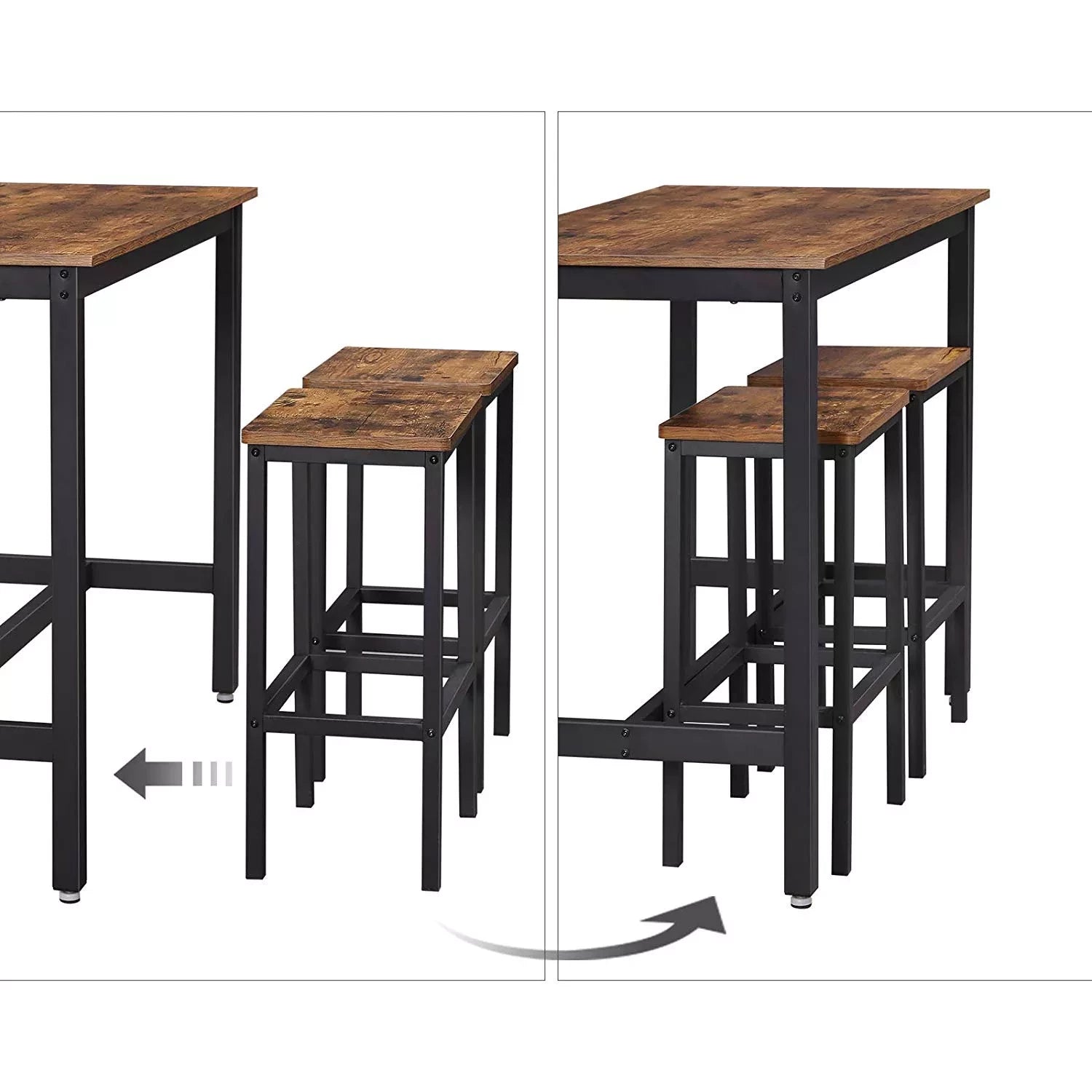 In And OutdoorMatch Bartafel met barkrukken Rixt - Rechthoekig - Barkrukken industrieel - Metaal en hout - 120x60x90cm Bar table