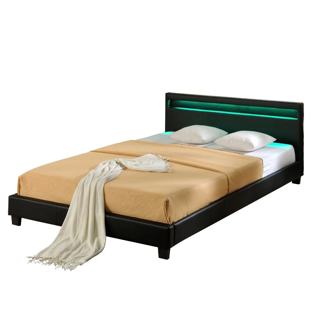 In And OutdoorMatch Bed Aileen - met LED verlichting - Bedbodem - 140x200 cm - Zwart - Modern Design bed twee personen