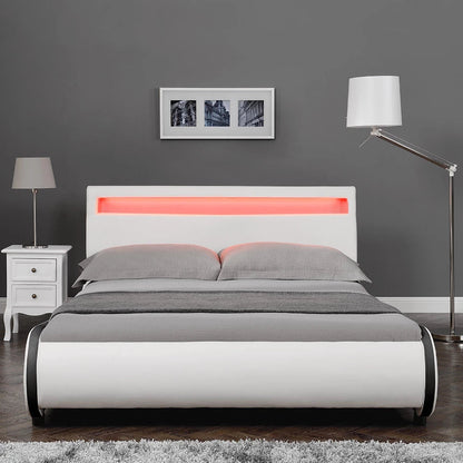 In And OutdoorMatch Bed Ima - LED - Bedframe - Kunstleer - 140x200 cm - Wit - Modern design Bedframe