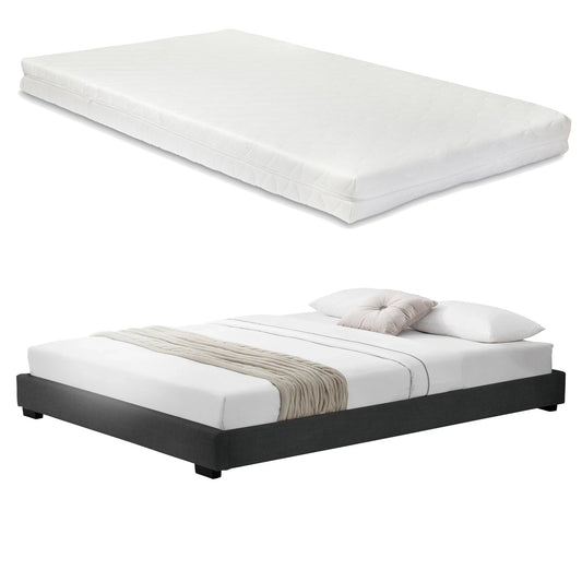 In And OutdoorMatch Bedframe Janae - Modern kunstleer bedframe - met matras - 140x200 - Zwart Bedframe