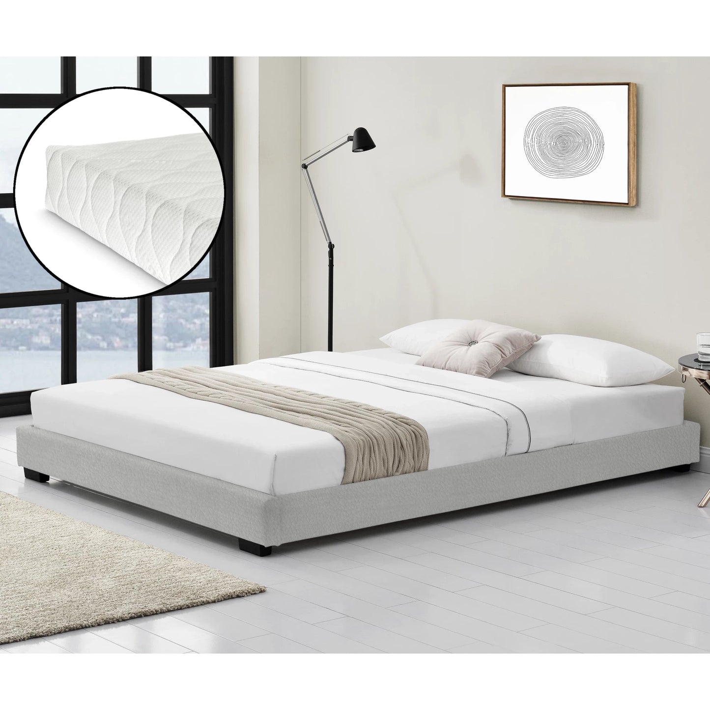 In And OutdoorMatch Bedframe Matteo - Modern Kunstleer Bedframe - Met Matras - 140x200 - Zwart Bedframe