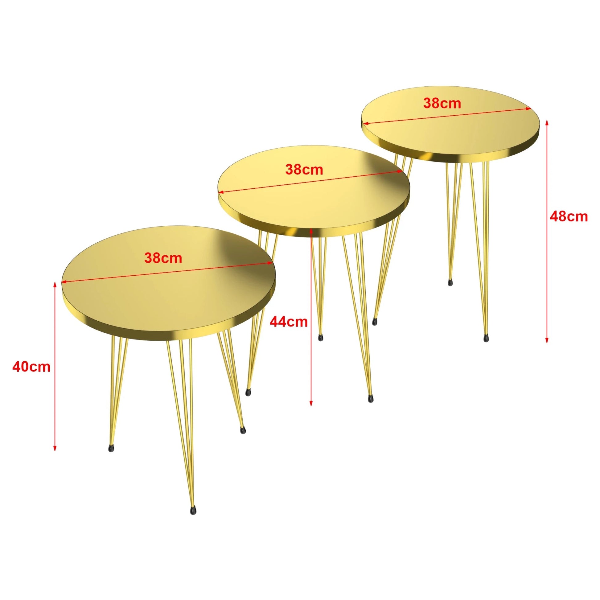 In And OutdoorMatch Bijzettafel Cid - Set van 3 - Rond - Goudkleurig - Spaanplaat en Metaal - Stijlvol design Bijzetttafel