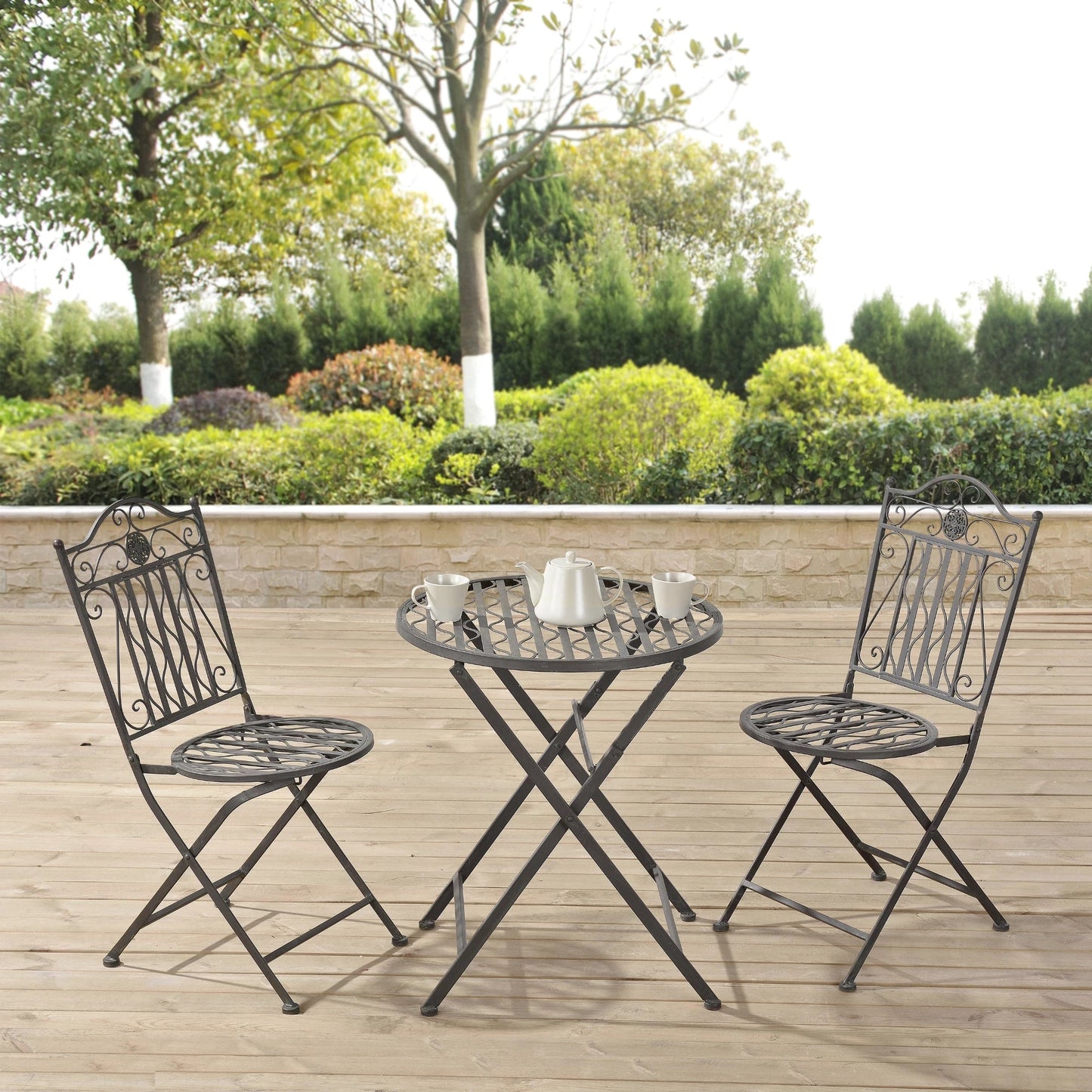 In And OutdoorMatch Bistroset Malla - Metalen Tuintafel - Met 2 Tuinstoelen - Groen - Stabiel Metaal - Weerbestendig Garden Table