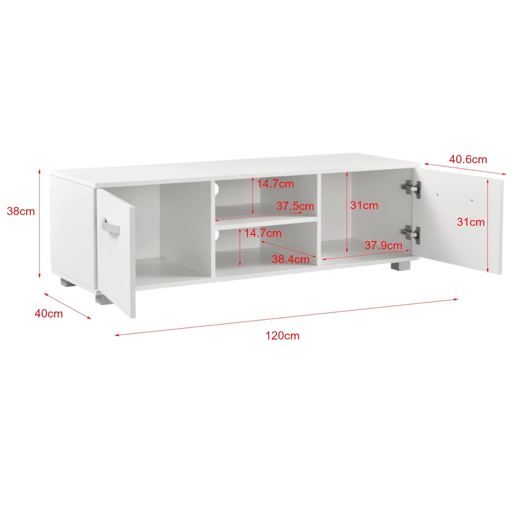 In And OutdoorMatch Blake-meubel Eleanora - Met Planken - 120x40x38 cm - Wit - Spaanplaat - Luxe Look TV-meubel