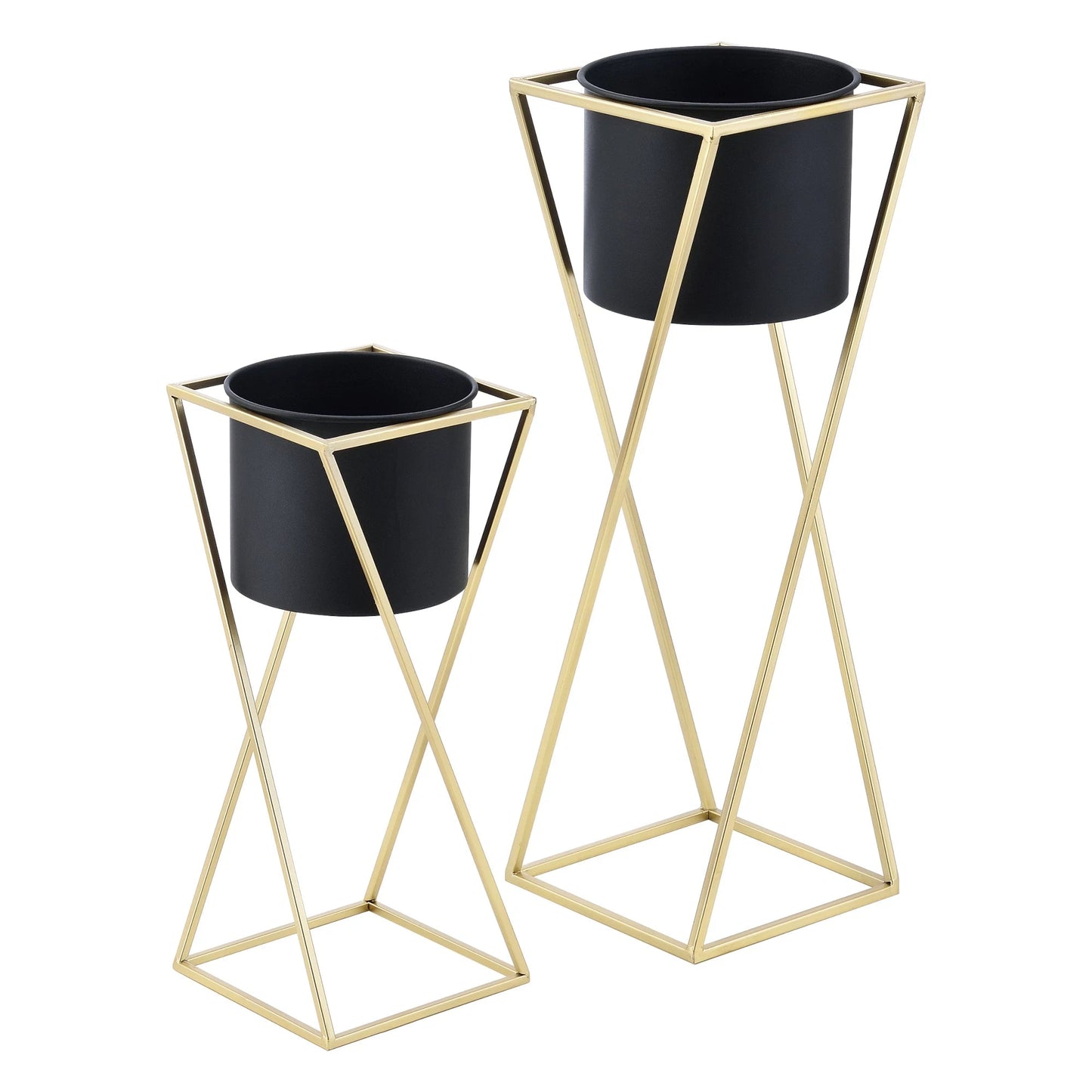 In And OutdoorMatch Bloempot Alana - Op Standaard - Metaal - Set van 2 - Zwart en Goudkleurig - Stijlvol Design Flowerpot