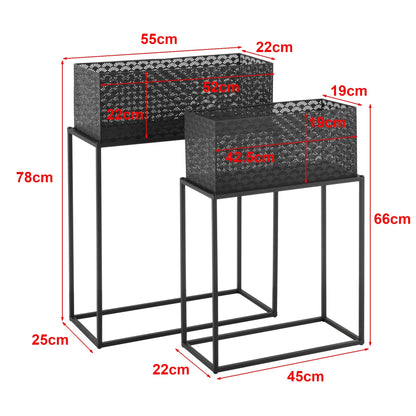 In And OutdoorMatch Bloempot Clifton - Op Standaard - Set van 2 - Zwart - Metaal - Stijlvol Design Flowerpot