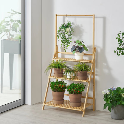 In And OutdoorMatch Bloempot Delmer - Trapladder - 144x70x39,5 cm - Bamboe - Eco-vriendelijk materiaal - Stijlvolle uitstraling Flowerpot