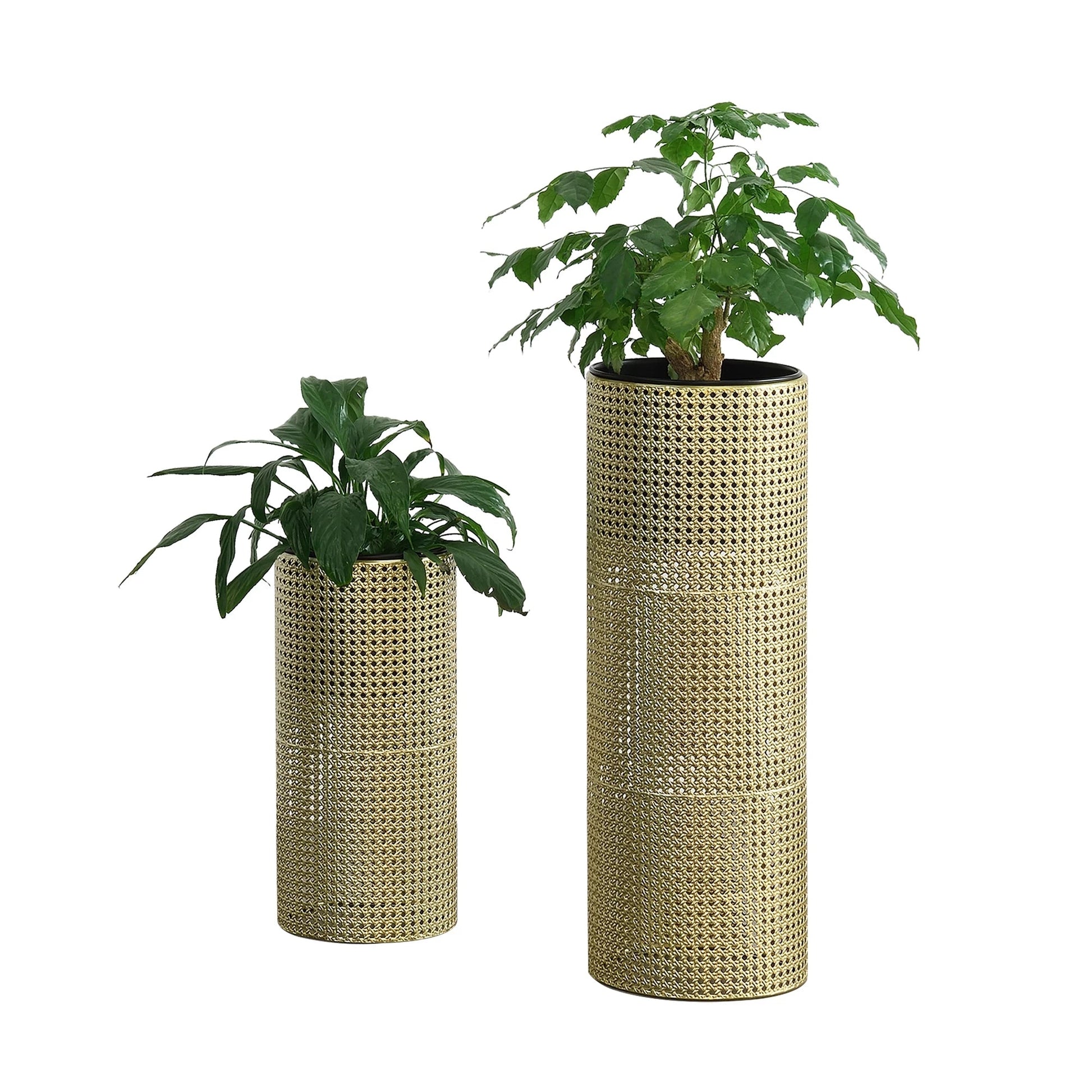 In And OutdoorMatch Bloempot Dovie - Op standaard - Set van 2 - Zwart en Goud - Metaal - Modern design Flowerpot