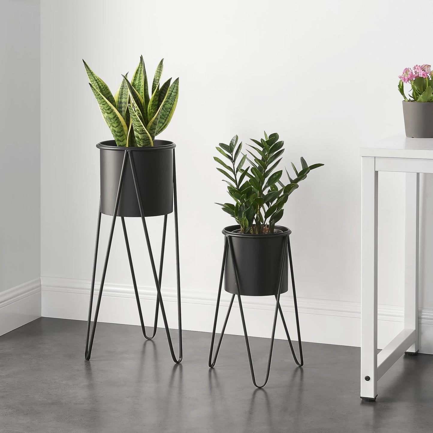 In And OutdoorMatch Bloempot Eddie - Op Standaard - Set van 2 - Metaal - Zwart - Modern design Flowerpot