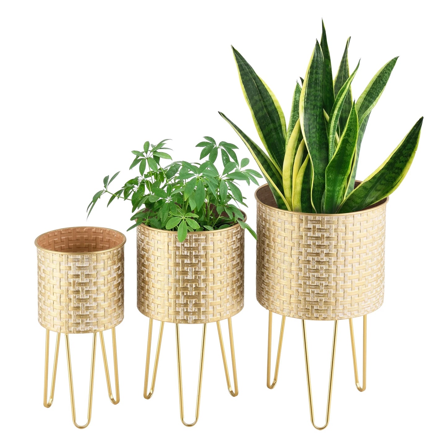 In And OutdoorMatch Bloempot Estelle - Op Standaard - Set van 3 - Messing - Metaal - Decoratieve bloempot Flowerpot