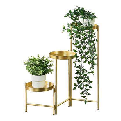 In And OutdoorMatch Bloempot Genesis - Op Standaard - Metaal - 60x60x18 cm - Met 3 Bakken - Modern Design - Messing Flowerpot