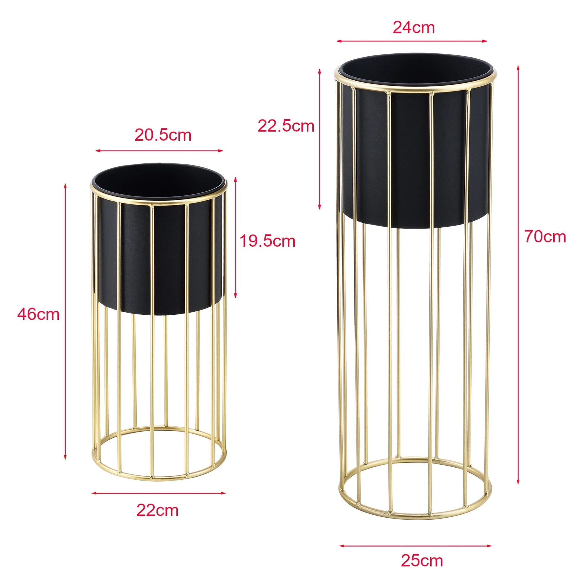 In And OutdoorMatch Bloempot Kennith - Op Standaard - Metaal - Set van 2 - Zwart en Goudkleurig - Stijlvol Design Flowerpot