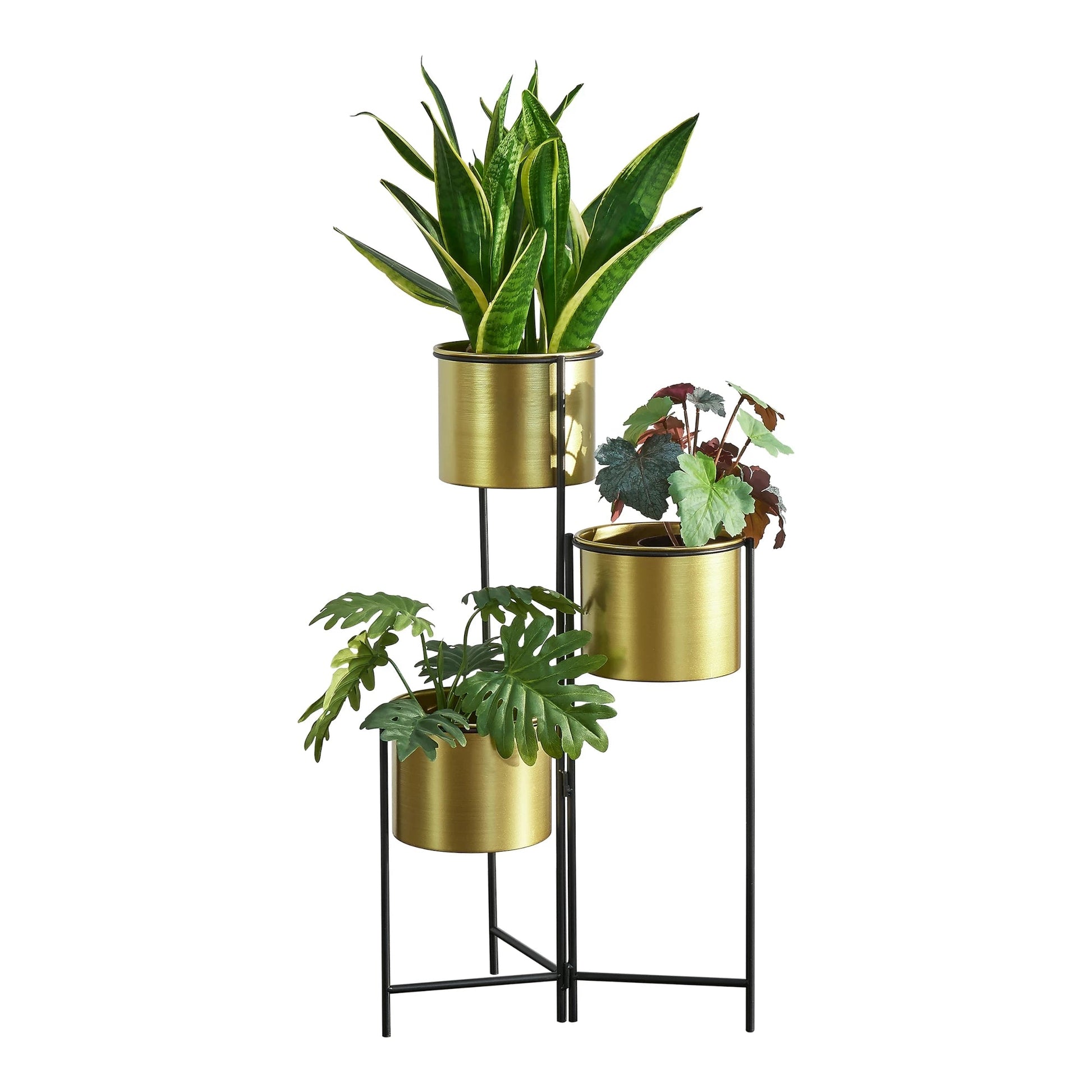 In And OutdoorMatch Bloempot Nicola - Op Standaard - Zwart en Messing - Metaal - Modern design Flowerpot