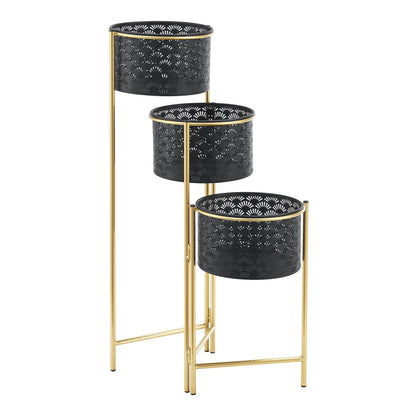 In And OutdoorMatch Bloempot Randi - Op Standaard - Messing en Zwart - Metaal - Set van 3 - Modern design Flowerpot