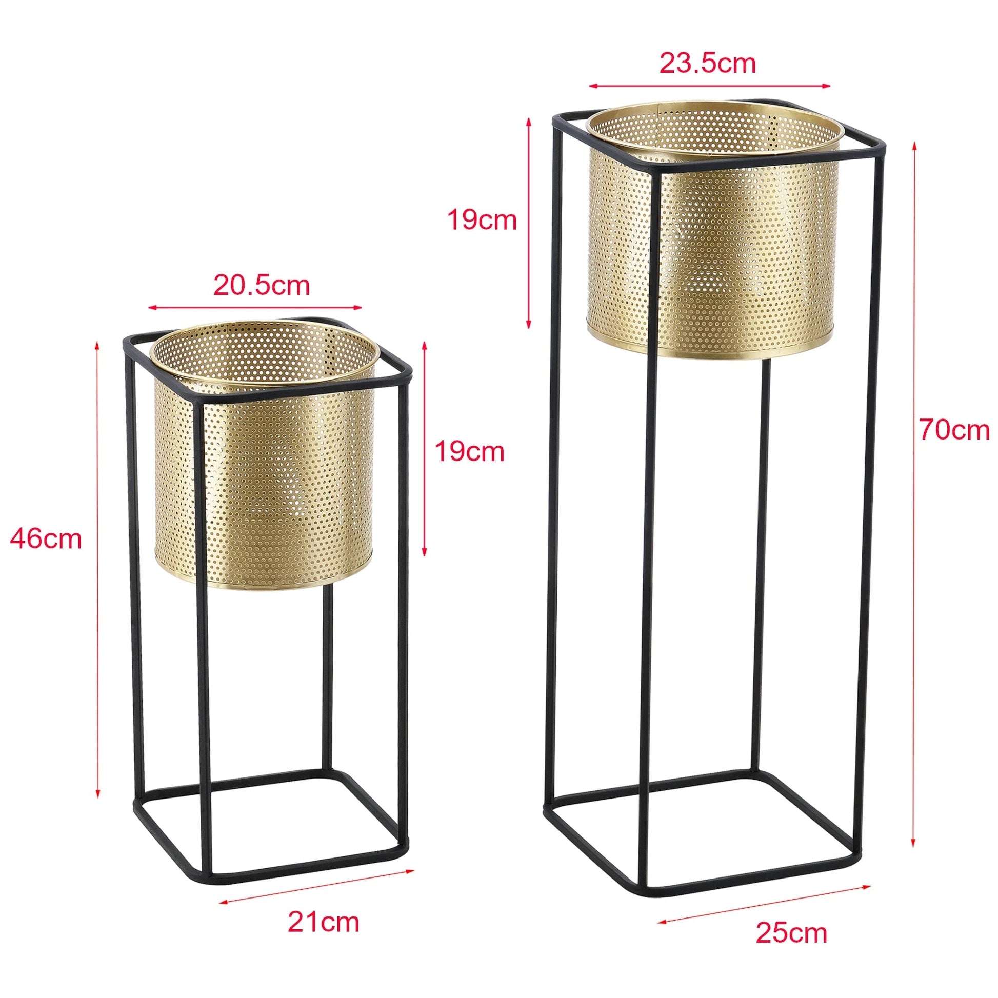 In And OutdoorMatch Bloempot Rowland - Op Standaard - Metaal - Set van 2 - Zwart en Goudkleurig - Stijlvol Design Flowerpot