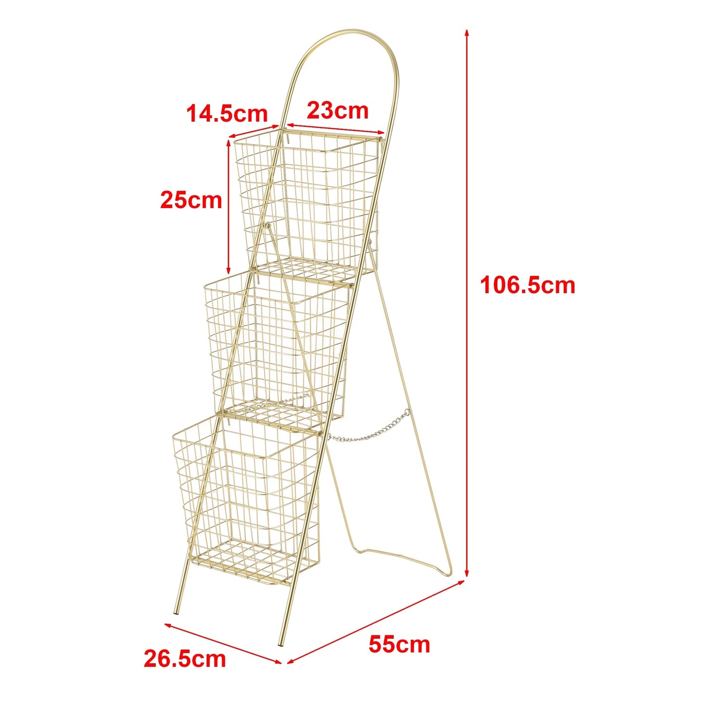 In And OutdoorMatch Bloempot Trapladder Elly - 106,5x26,5x55 cm - Messing - Metaal - Minimalistisch Design - Met 3 Bloempotten Ladder