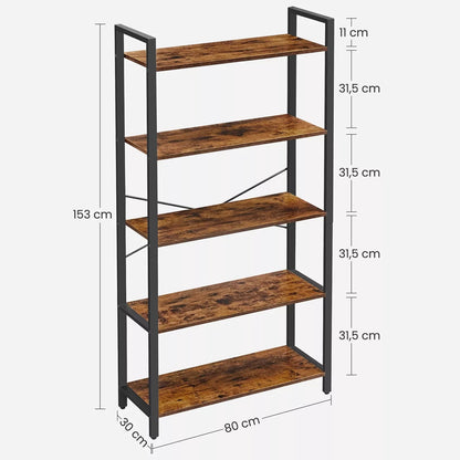 In And OutdoorMatch Boekenkast Crystel - Industrieel Boekenrek - 5 planken - Woonkamer, slaapkamer en kinderkamer - Hout - MDF Boekenplank