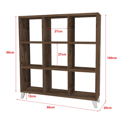 In And OutdoorMatch Boekenkast Nuni - Plank - 100x88x20cm - Eiken Antiek en Wit - Spaanplaat - 9 Open Vakken Boekenkast