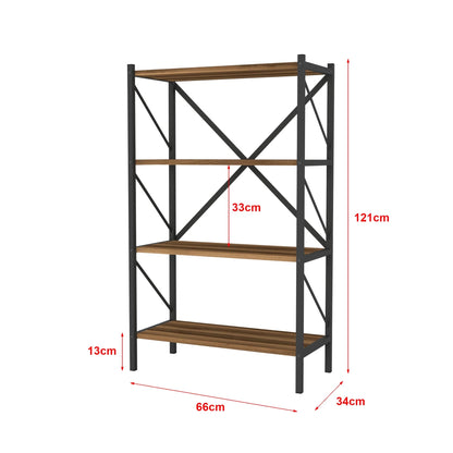 In And OutdoorMatch Boekenkast Plank Gia - 121x66x34cm - Walnootkleurig - Spaanplaat en Metaal - Met Planken - Modern Design Boekenkast