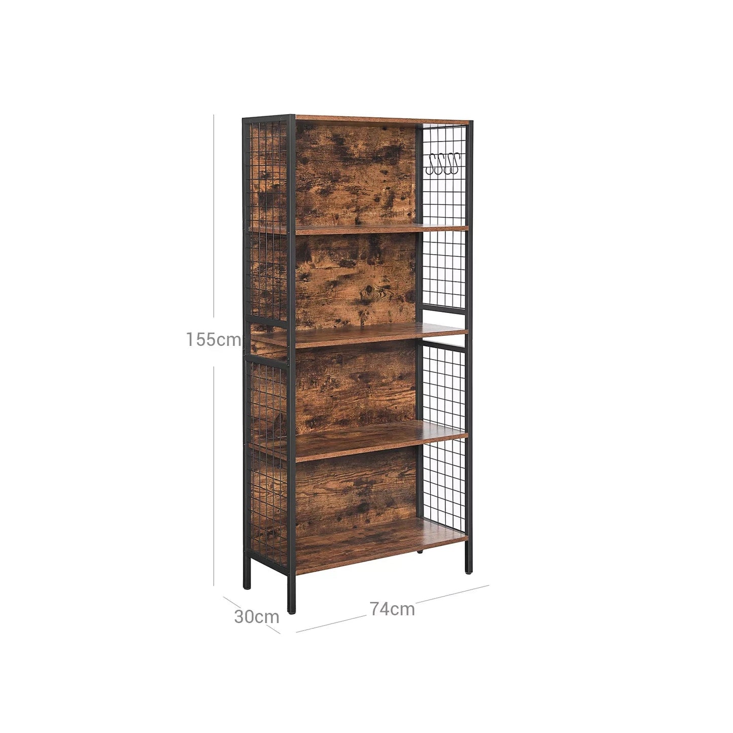 In And OutdoorMatch Boekenkast industrieel Henry - 4 lagen - Zwart - Boekenplank - Woonkamer, slaapkamer en kinderkamer - Hout - MDF - 74x30x155cm Boekenkast