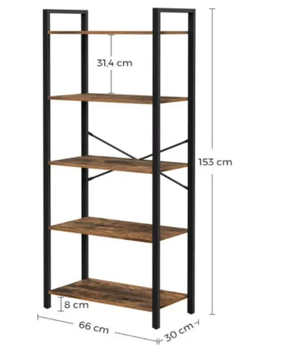 In And OutdoorMatch Boekenkast industrieel Simone - 5 lagen - Boekenplank - Woonkamer, slaapkamer en kinderkamer - Hout - MDF - 66x30x153cm Boekenkast