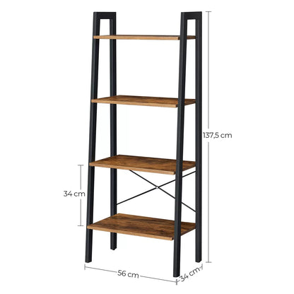 In And OutdoorMatch Boekenkast industrieel Ziggy - 4 lagen - Zwart - Boekenrek - Woonkamer, slaapkamer en kinderkamer - Hout - MDF - 56x34x138cm Boekenkast