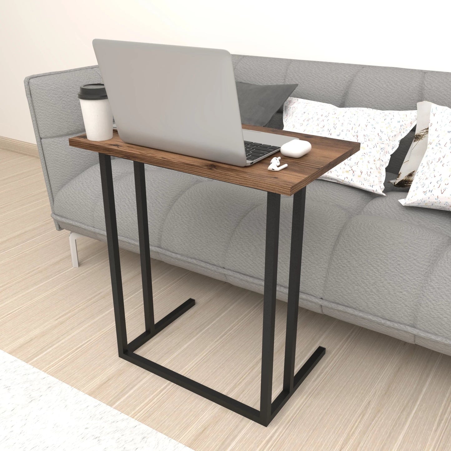 In And OutdoorMatch Bureau Ali - Laptoptafel - 65,5x60x35,5 cm - Eiken Antiek en Zwart - Spaanplaat en Metaal - Modern Design Desk