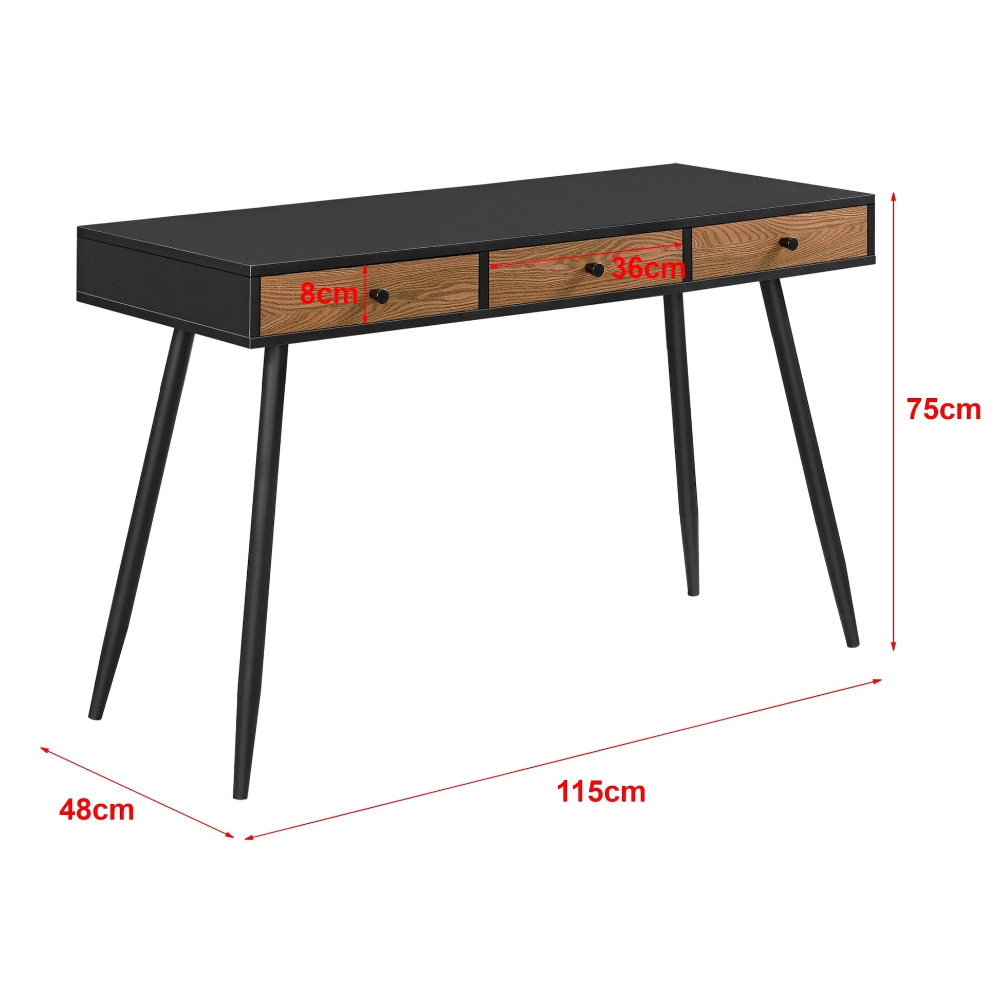 In And OutdoorMatch Bureau Bryce - Met Laden - 115x48x75 cm - Houtkleurig en Zwart - Spaanplaat en Metaal - Modern Design Desk