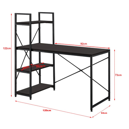 In And OutdoorMatch Bureau Ophelia - Met 4 Planken - 120x64x122 cm - Zwart en Walnoot - Spaanplaat en Metaal - Stijlvol Design Desk