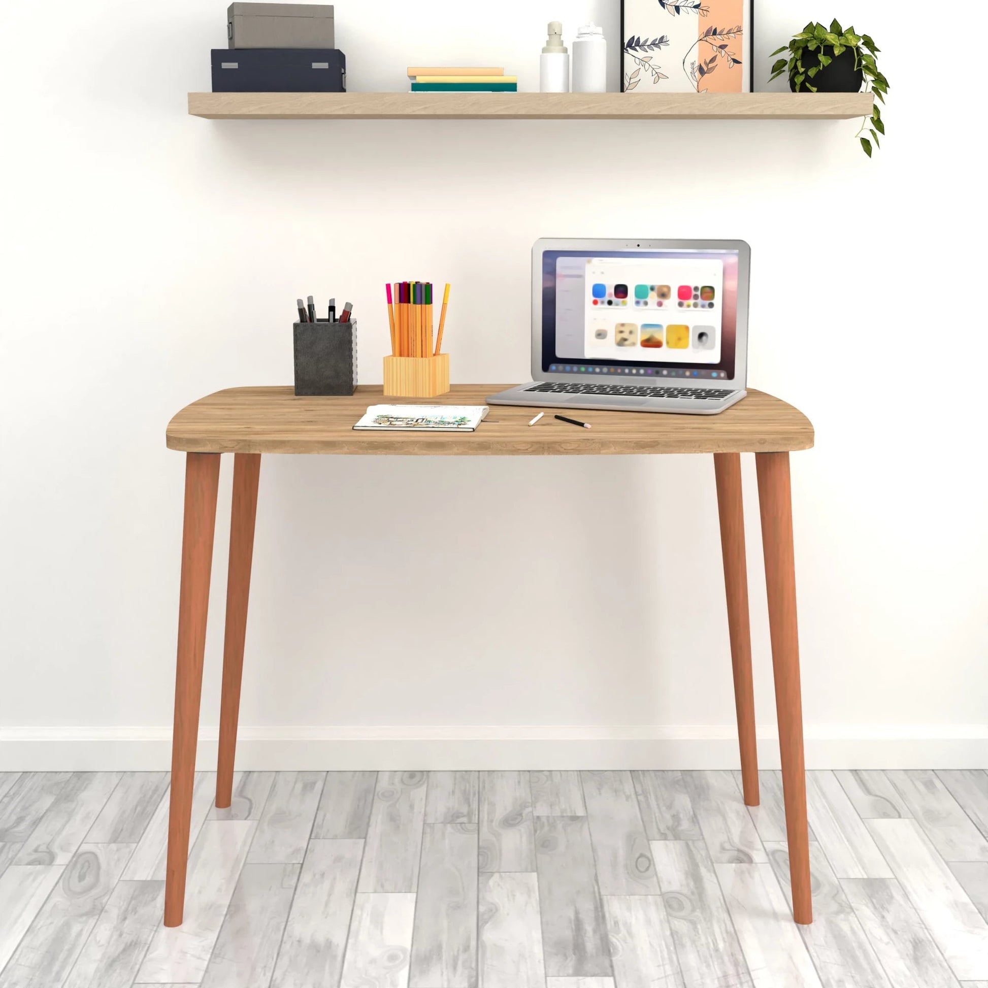 In And OutdoorMatch Bureau Pila - Laptoptafel - 70x90x60 cm - Eiken en Houtkleurig - Spaanplaat en Beukenhout - Stijlvol Design Desk