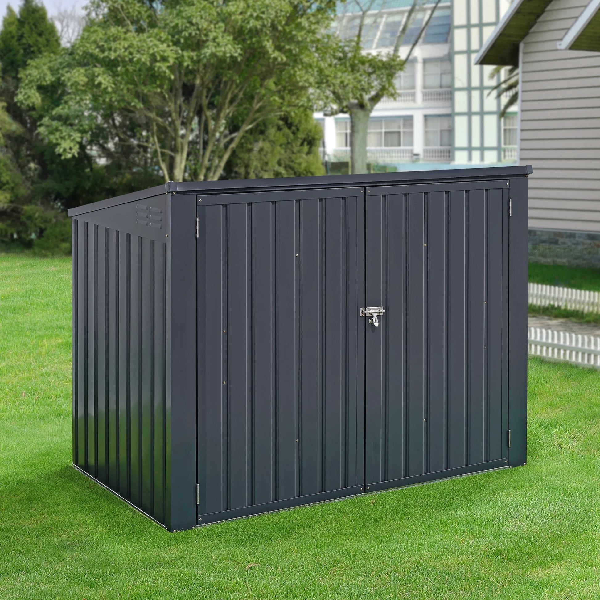 In And OutdoorMatch Container Ombouw Nera - Donkergrijs - 112-131x173x101cm - Weerbestendig - Met Deksel - Staal Verzinkt Opslagruimte