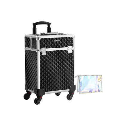 In And OutdoorMatch Cosmetic Case Alanna - Trolley - Make-up Case - Met Handvat - Met 4 Universele Wielen - 4 Uittrekbare Compartimenten - Voor Reizen - Zwart Make-up koffer